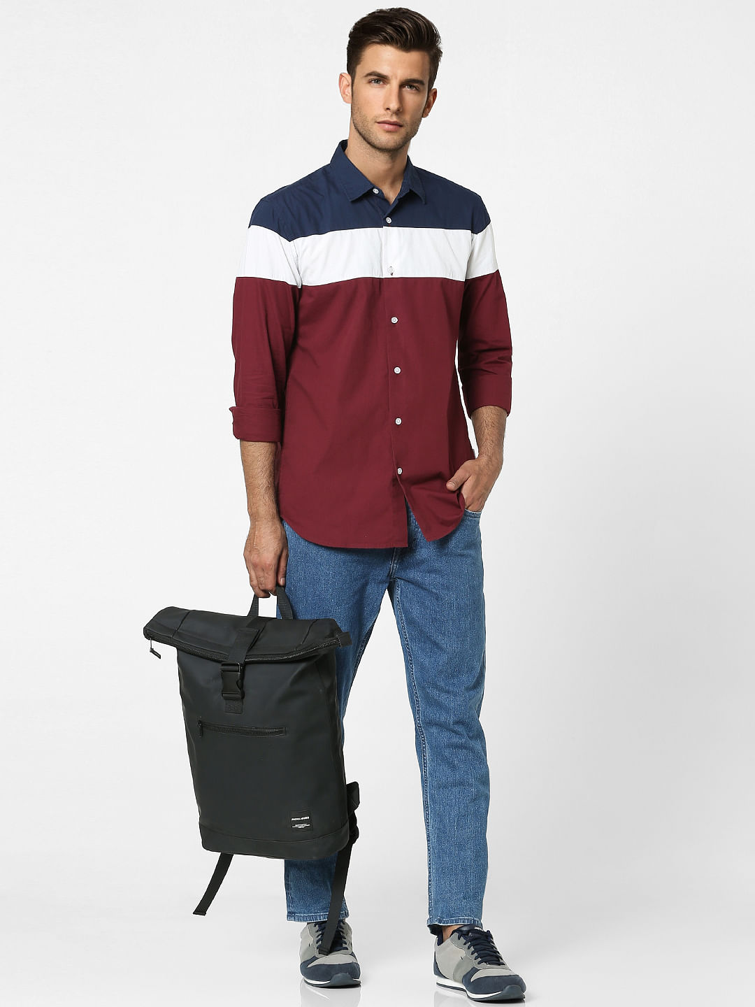 Maroon Colourblocked Full Sleeves Shirt - S