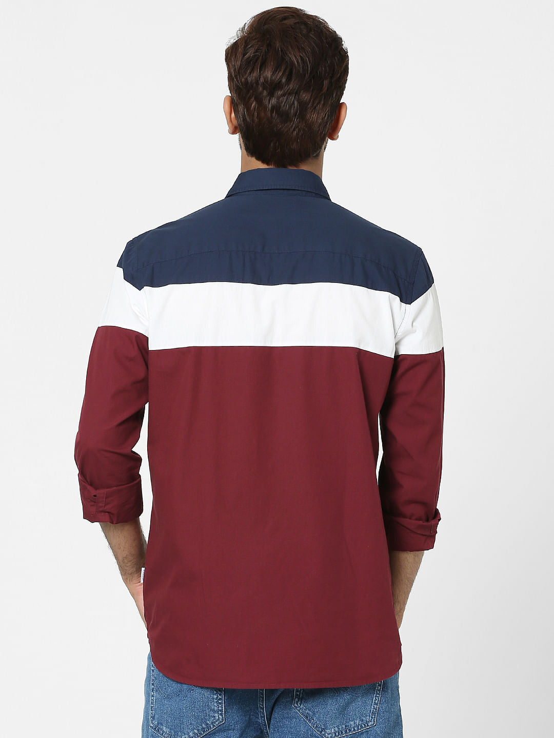 Maroon Colourblocked Full Sleeves Shirt