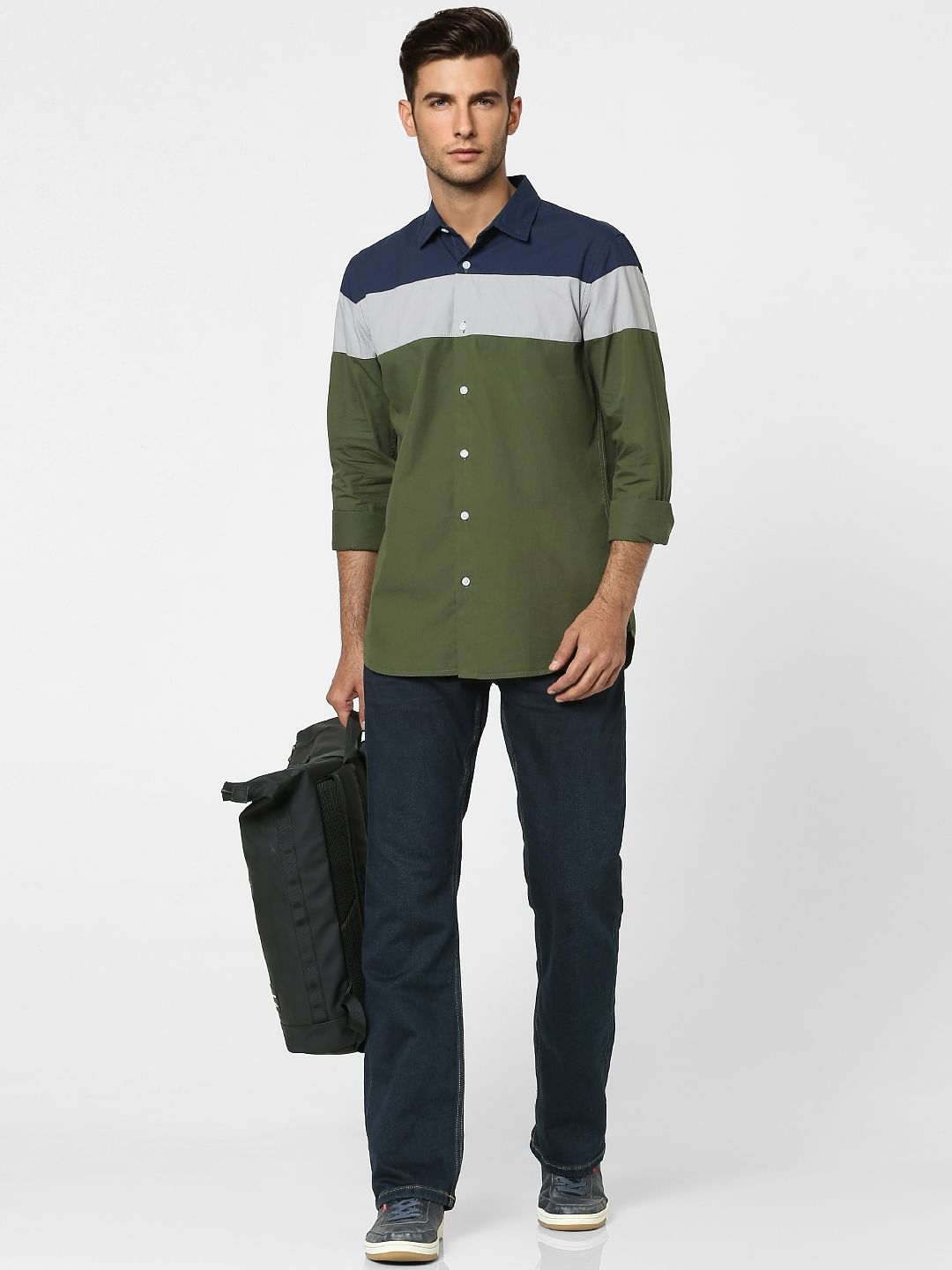Green Colourblocked Full Sleeves Shirt - S
