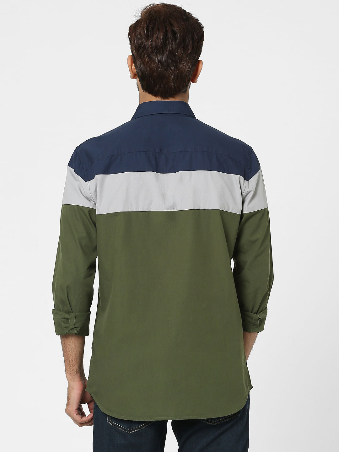 Green Colourblocked Full Sleeves Shirt
