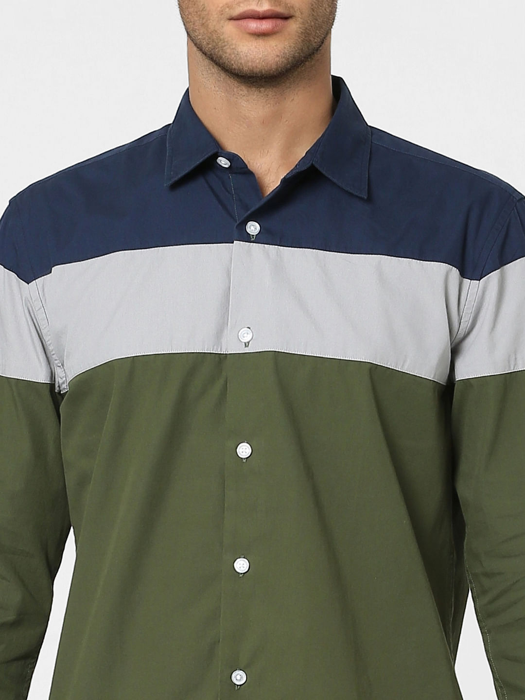Green Colourblocked Full Sleeves Shirt