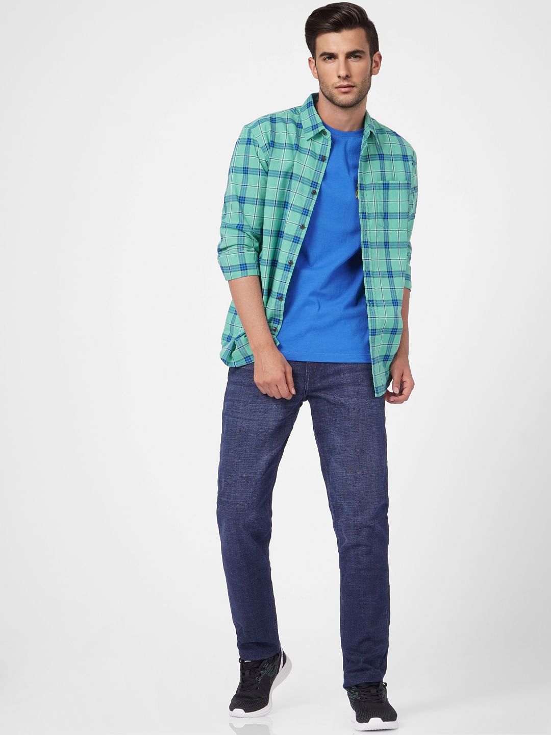 Green Check Full Sleeves Shirt - S