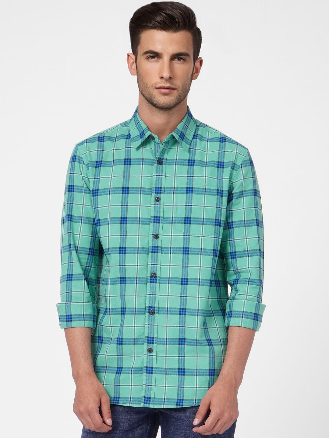 Green Check Full Sleeves Shirt