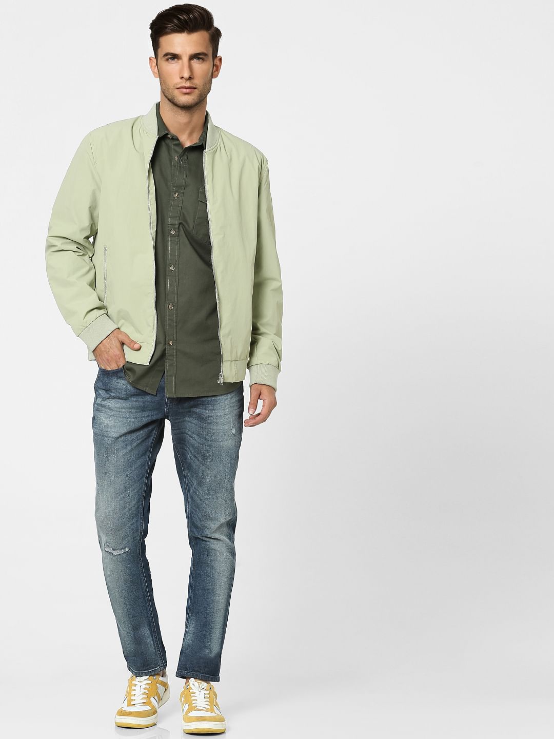 Green Solid Full Sleeves Shirt - S