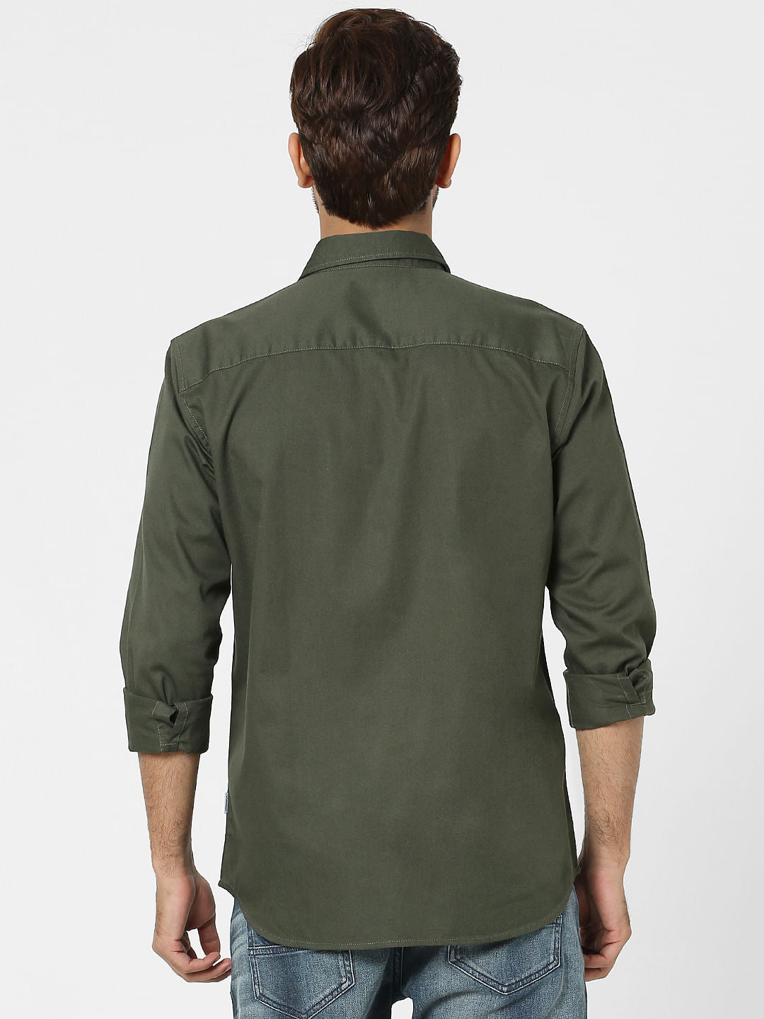 Green Solid Full Sleeves Shirt