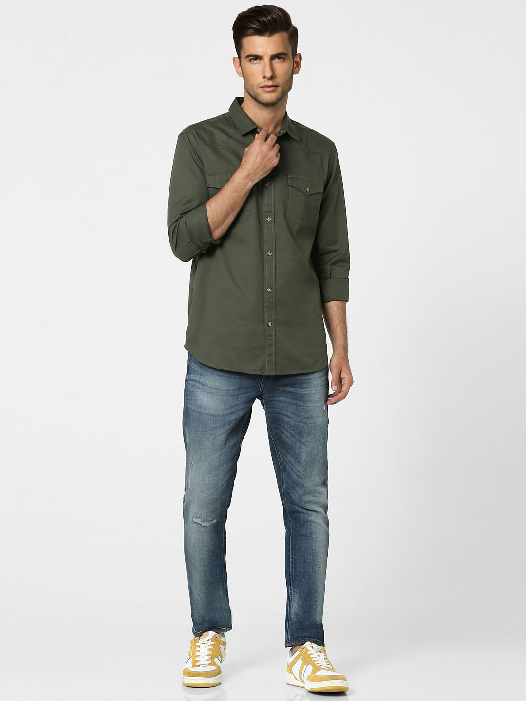 Green Solid Full Sleeves Shirt