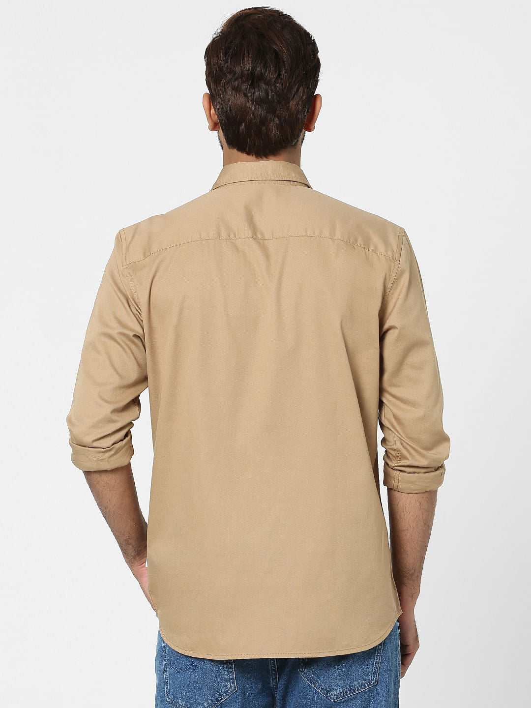 Beige Solid Full Sleeves Shirt