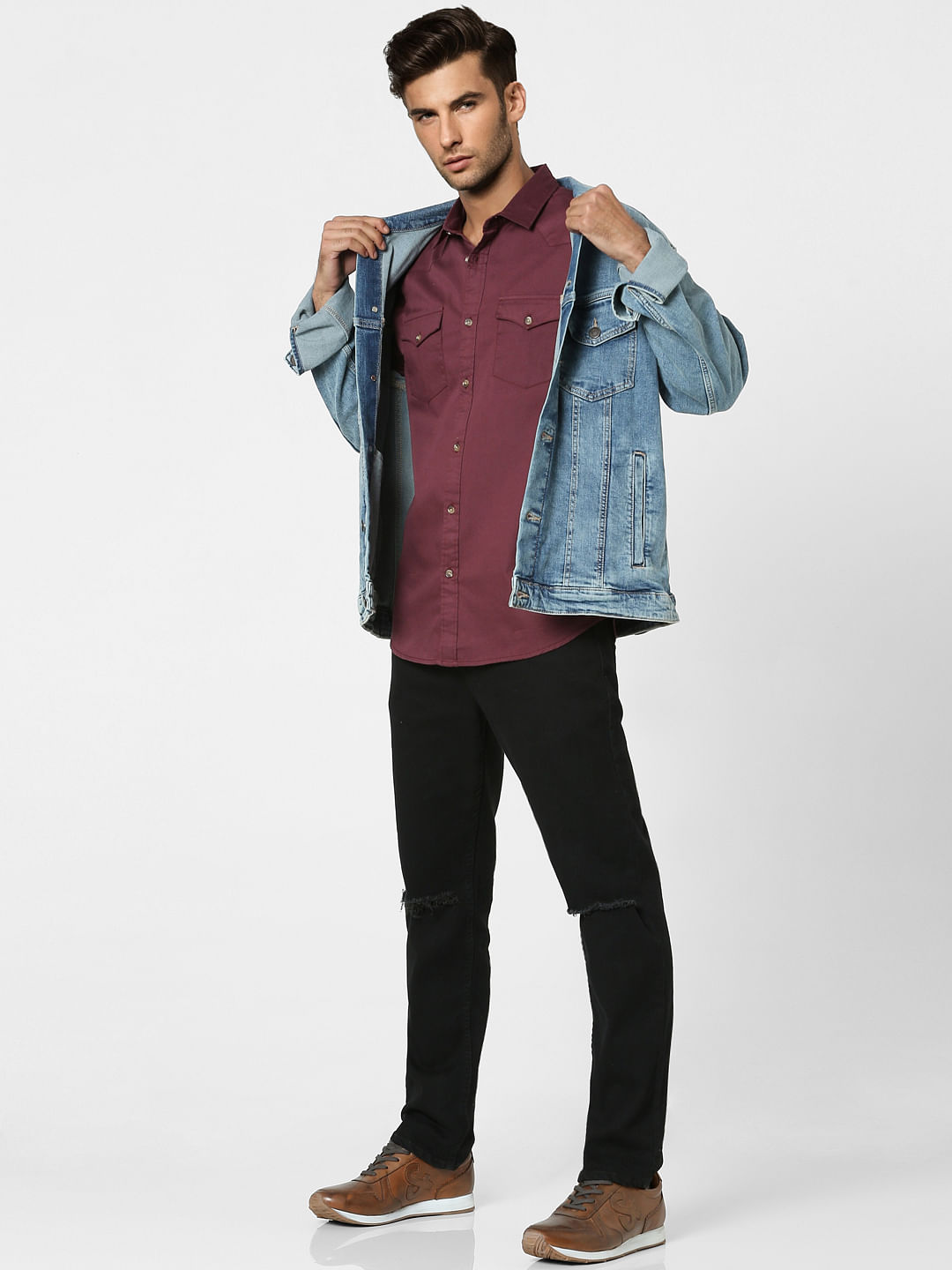 Maroon Solid Full Sleeves Shirt - S