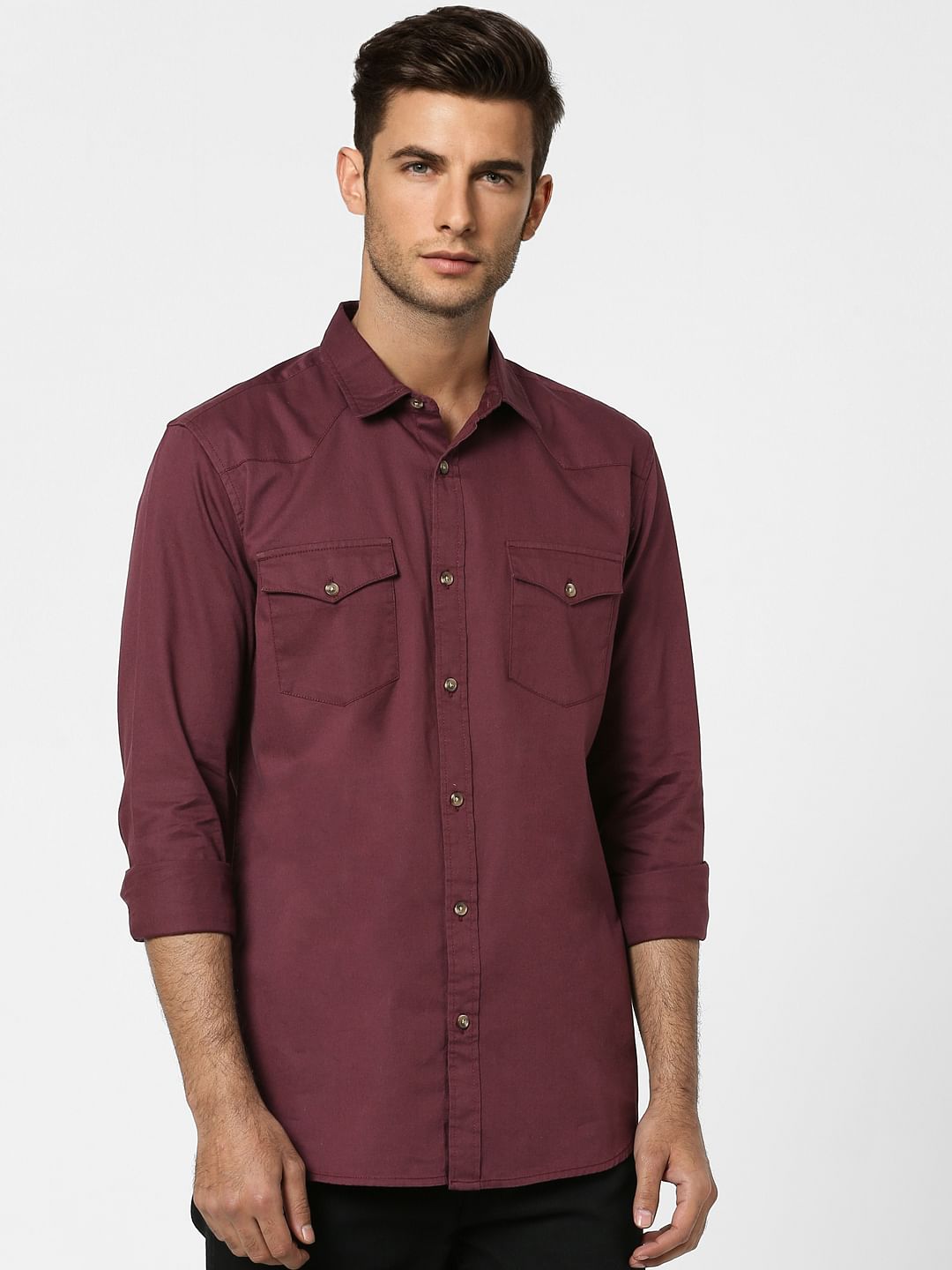 Maroon Solid Full Sleeves Shirt