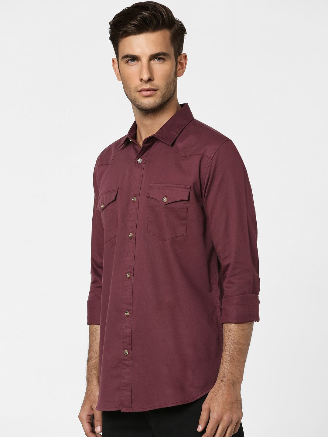 Maroon Solid Full Sleeves Shirt