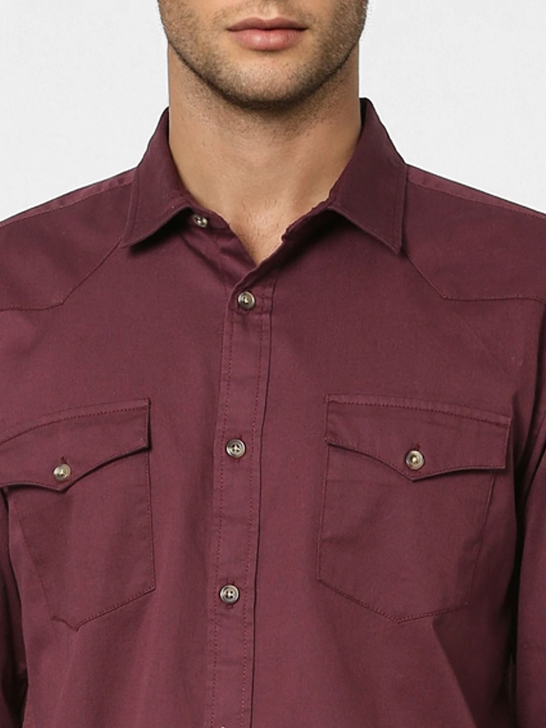 Maroon Solid Full Sleeves Shirt