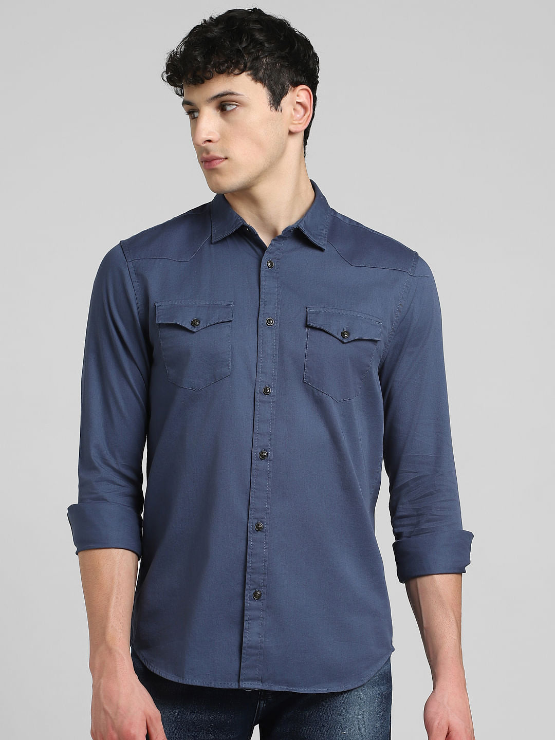 Blue Solid Full Sleeves Shirt
