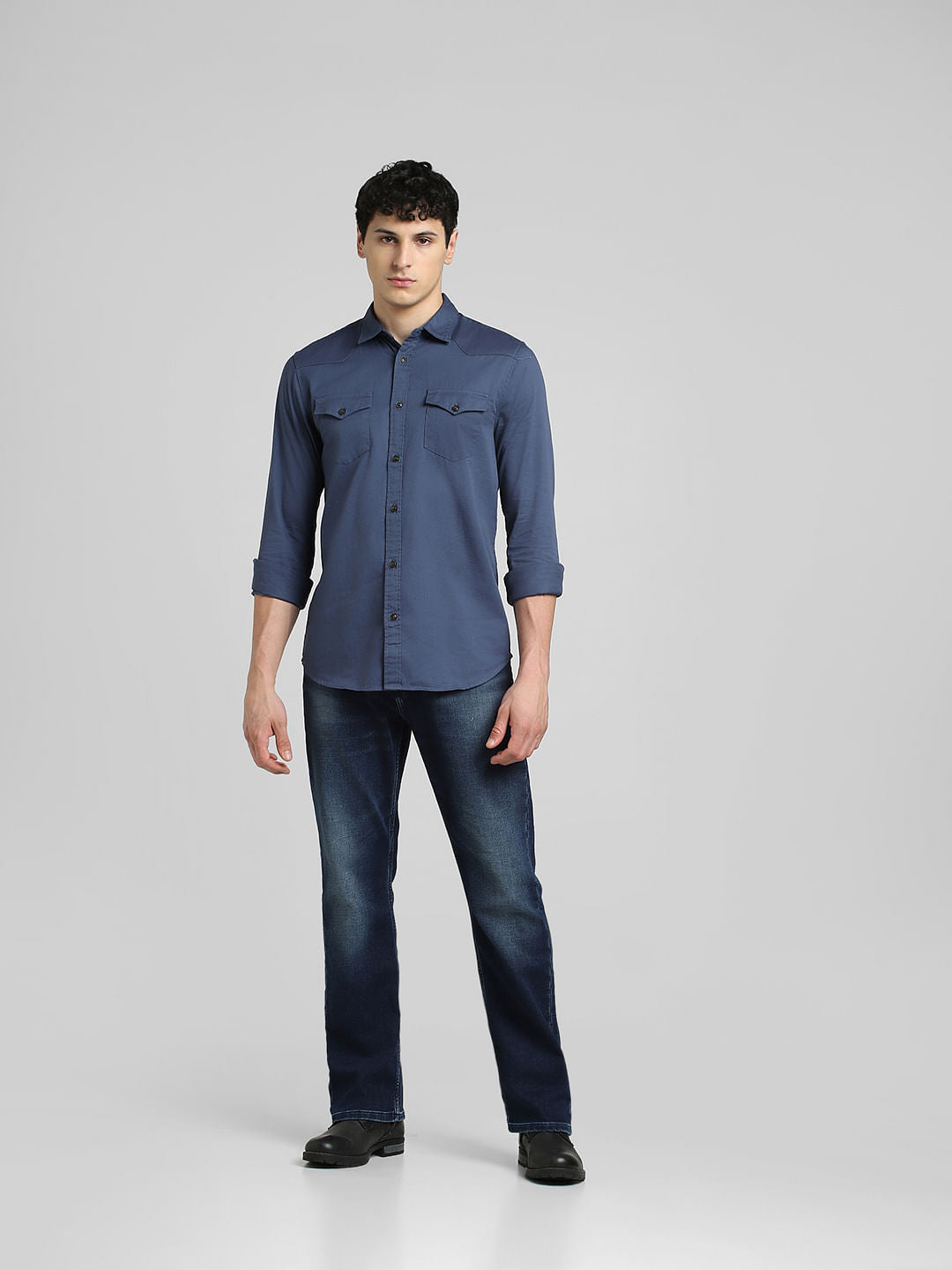 Blue Solid Full Sleeves Shirt