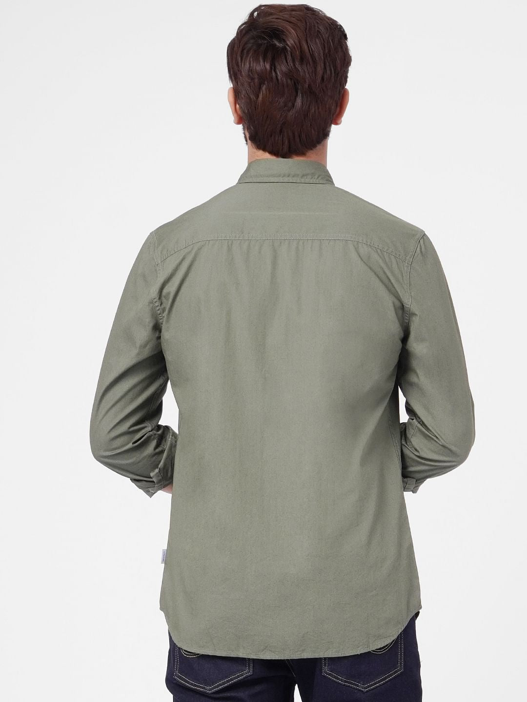 Green Solid Full Sleeves Shirt