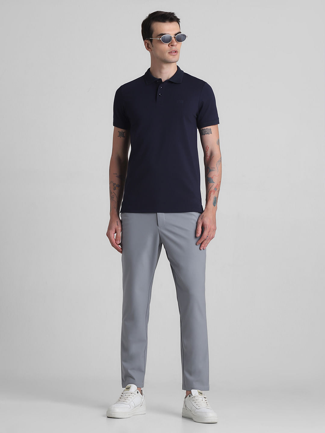 Grey Mid Rise Casual Pants