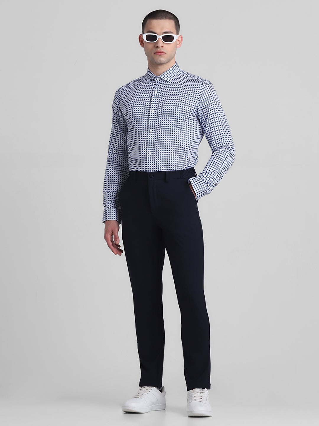 JACK&JONES Dark Blue Mid Rise Slim Fit Pants