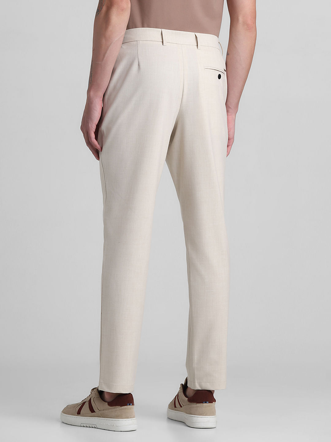 Beige Mid Rise Casual Pants