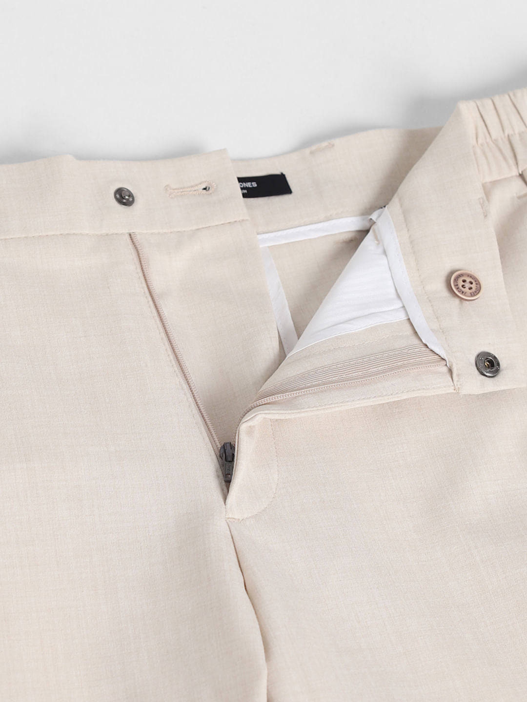 Beige Mid Rise Casual Pants