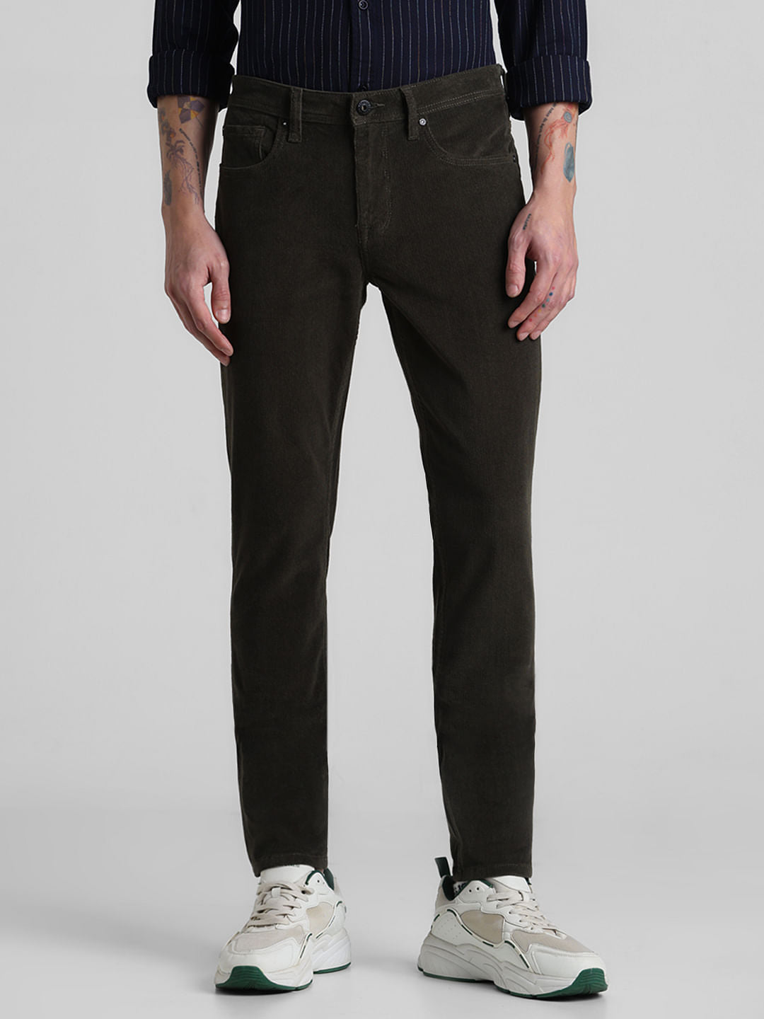 Olive Mid Rise Corduroy Pants