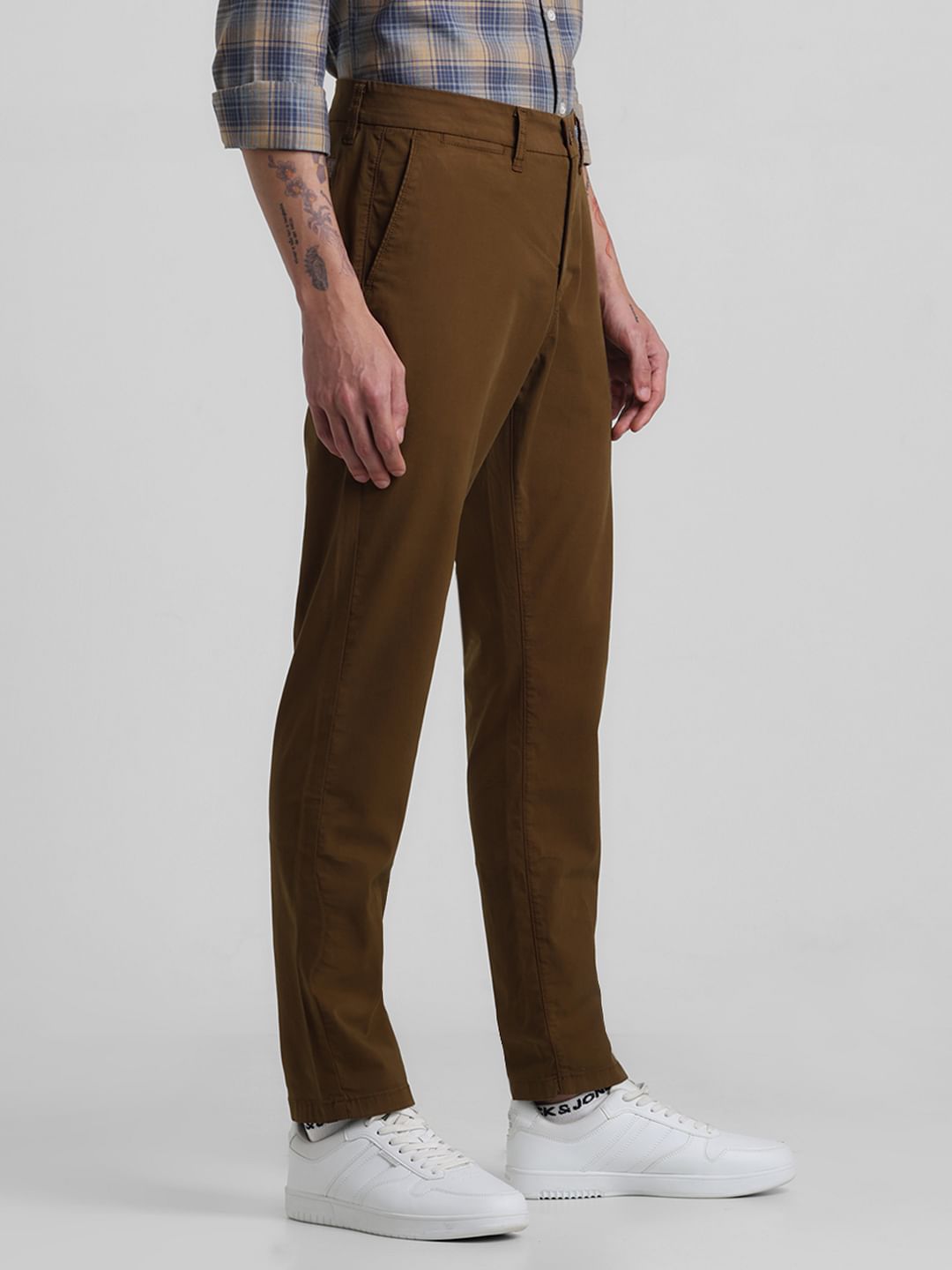 Dark Brown Mid Rise Slim Fit Pants