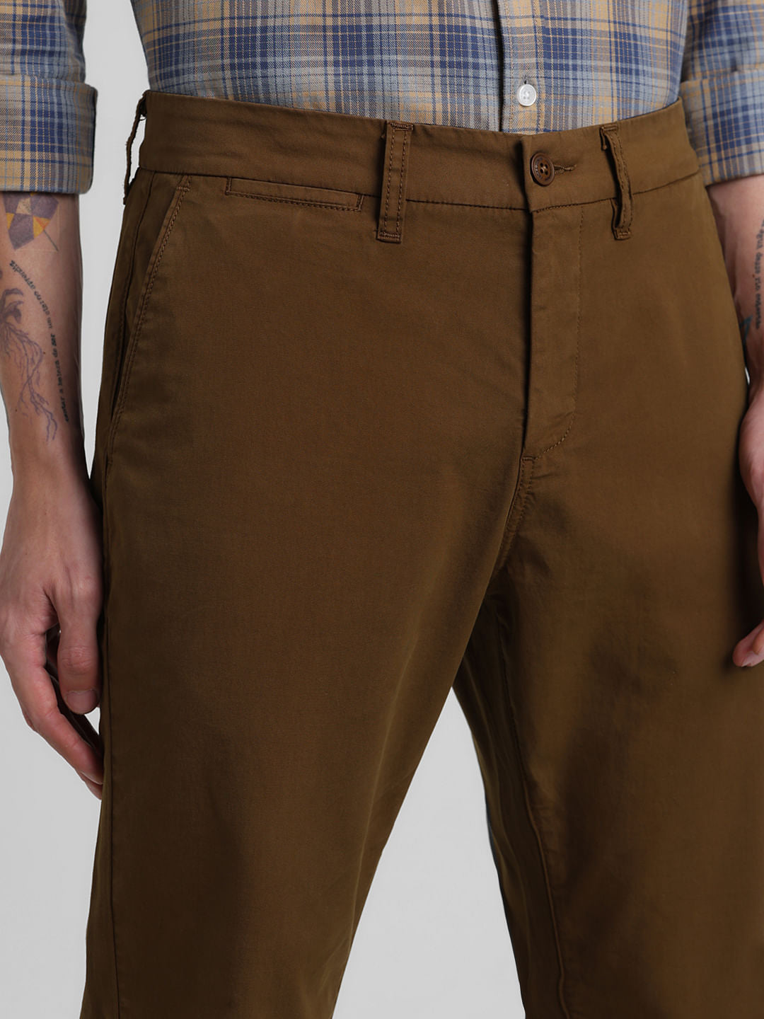 Dark Brown Mid Rise Slim Fit Pants