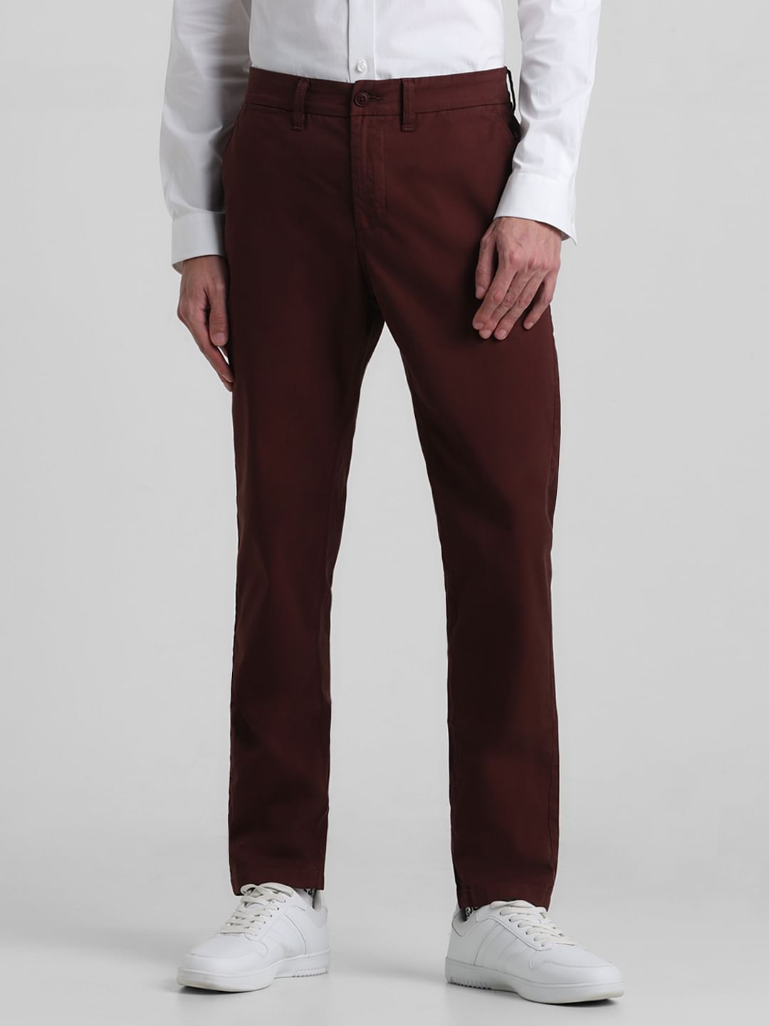 Maroon Mid Rise Slim Fit Pants