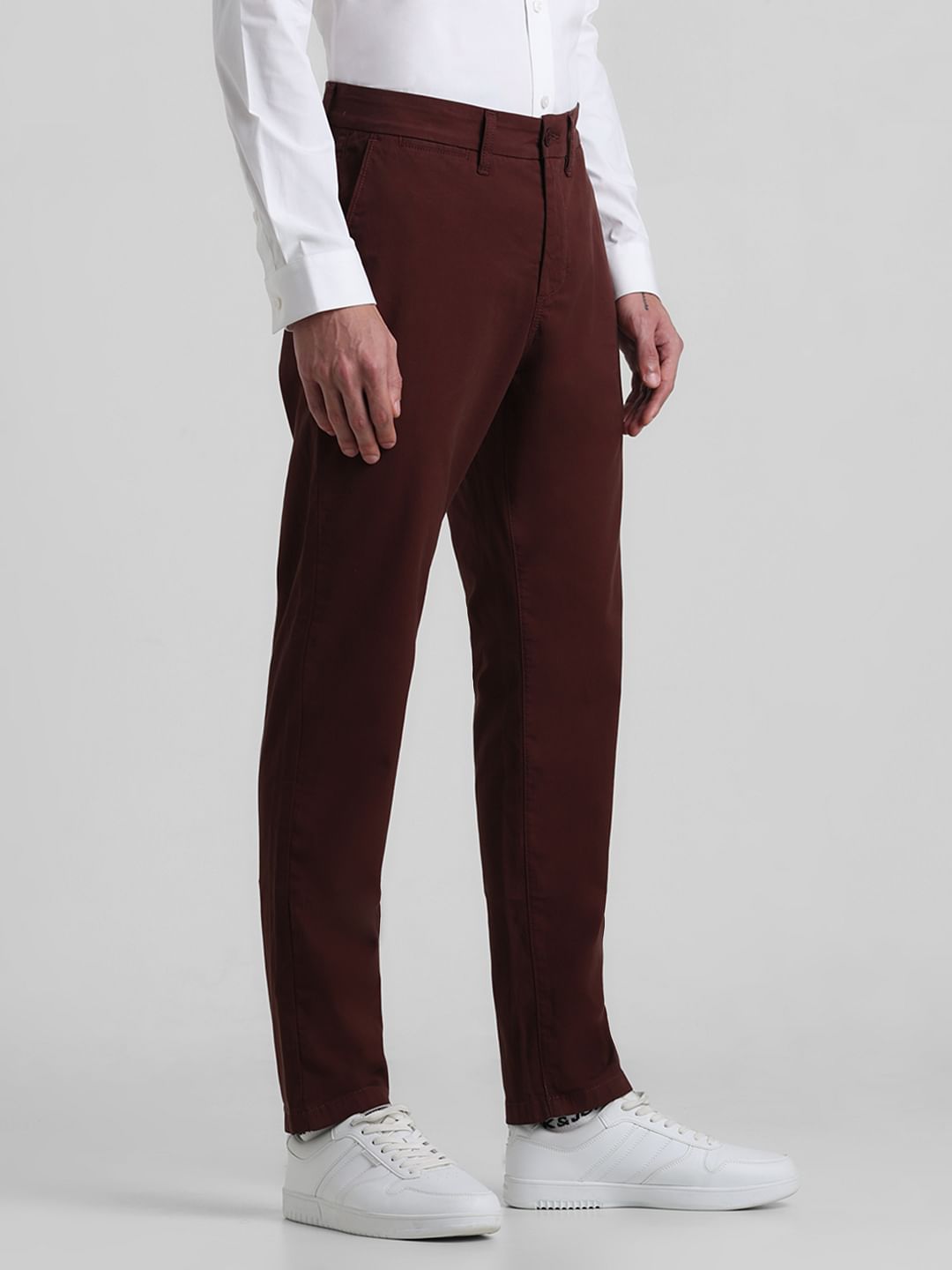 Maroon Mid Rise Slim Fit Pants