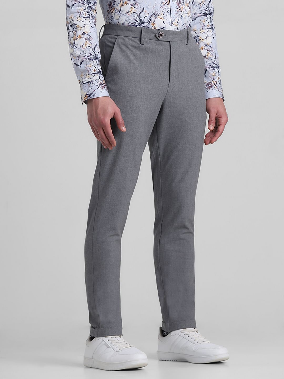 Grey Mid Rise Slim Fit Pants