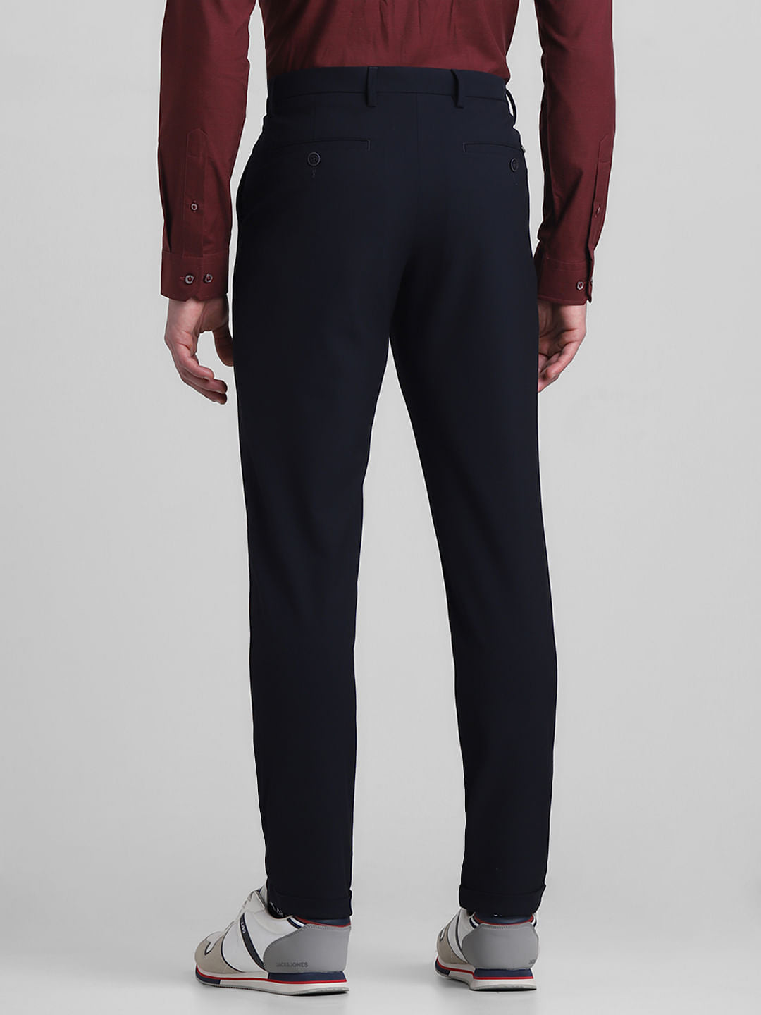 Navy Blue Mid Rise Slim Fit Pants
