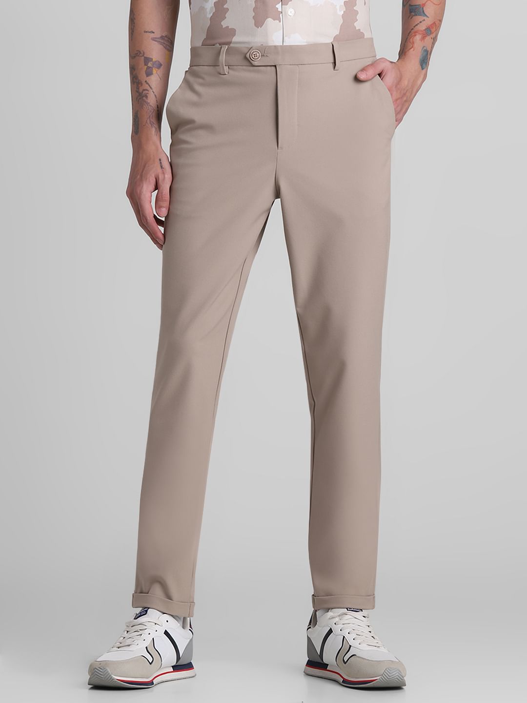 Brown Mid Rise Slim Fit Pants