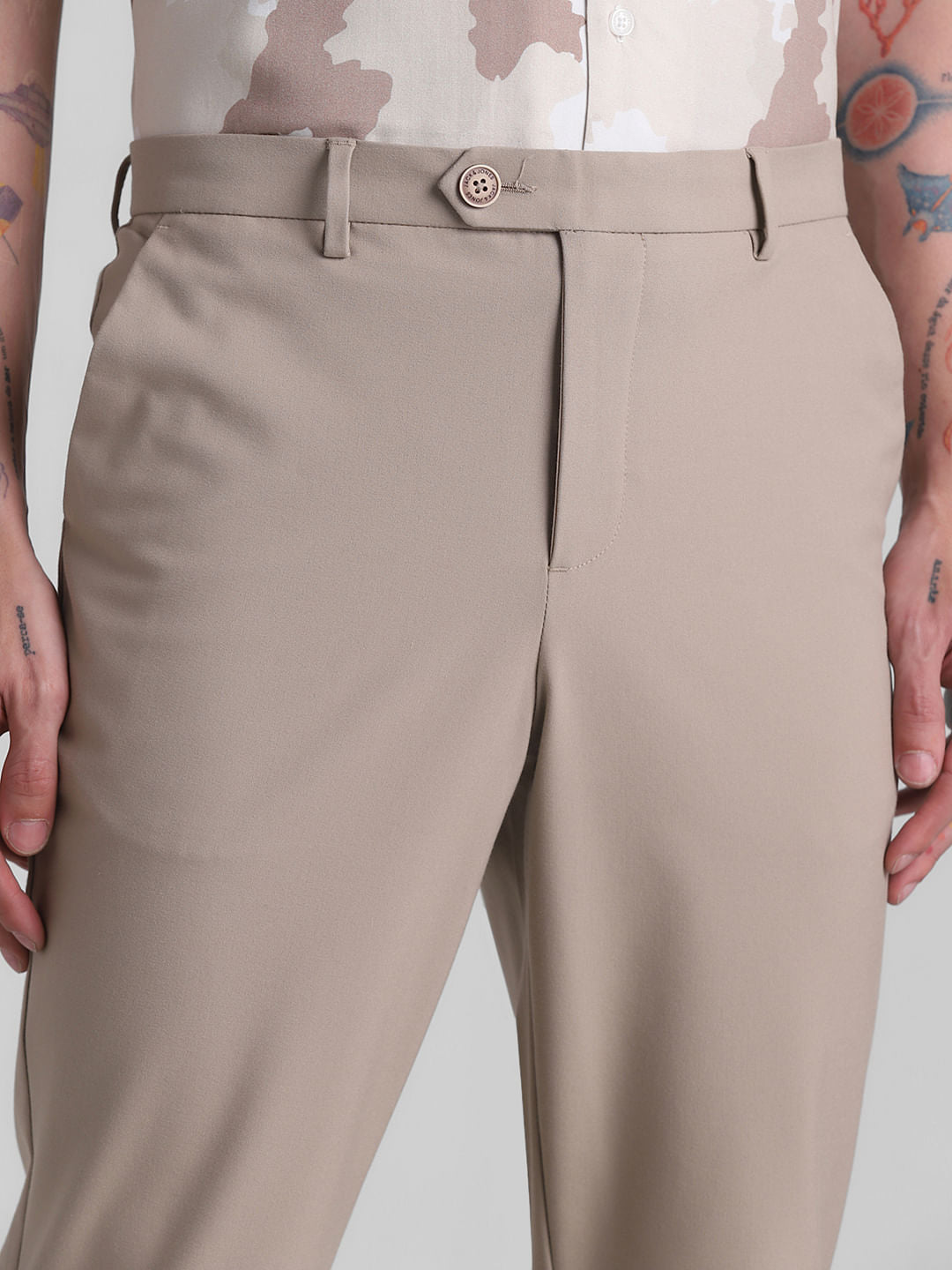 Brown Mid Rise Slim Fit Pants