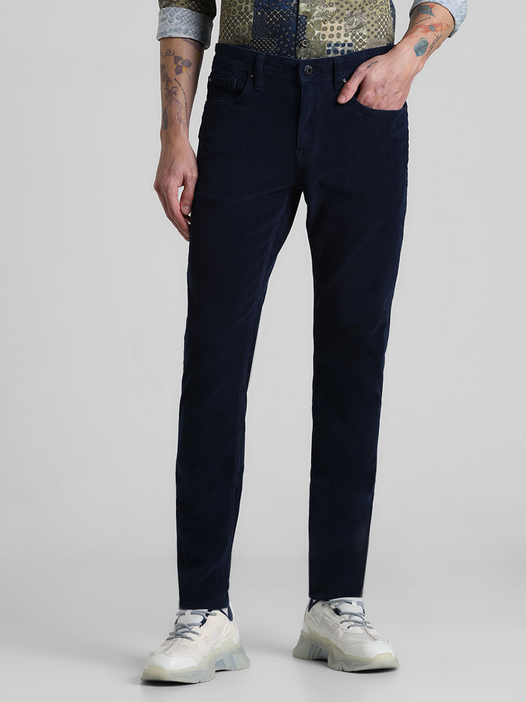 Navy Blue Mid Rise Corduroy Pants - 28/30