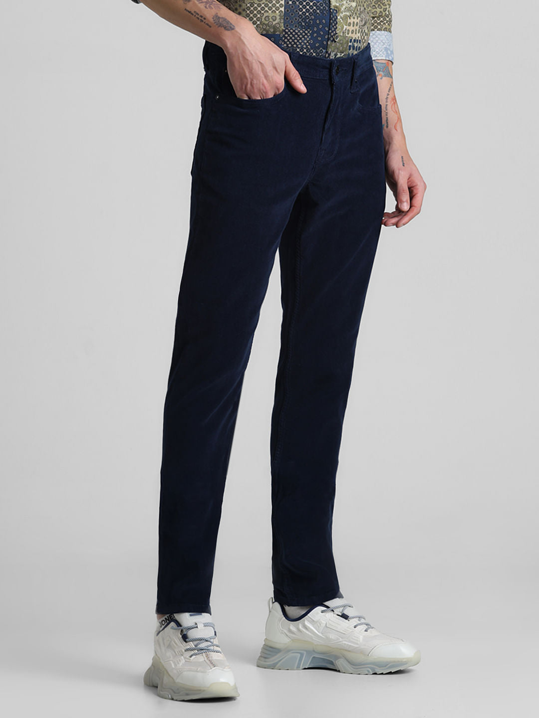 Navy Blue Mid Rise Corduroy Pants