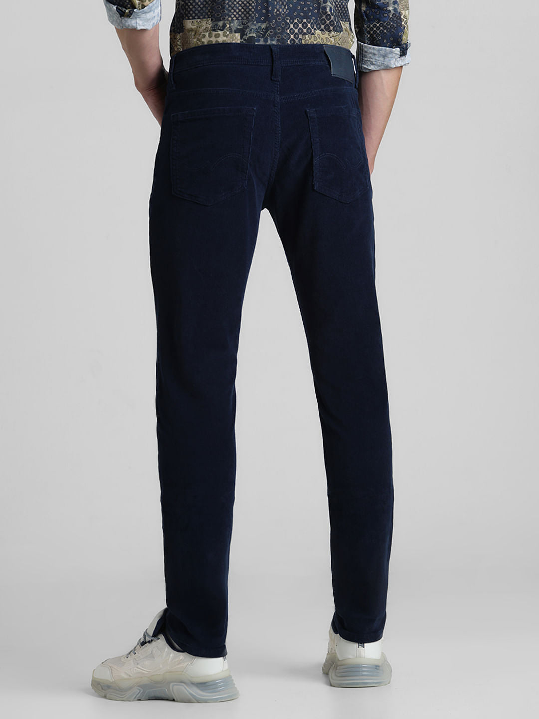 Navy Blue Mid Rise Corduroy Pants