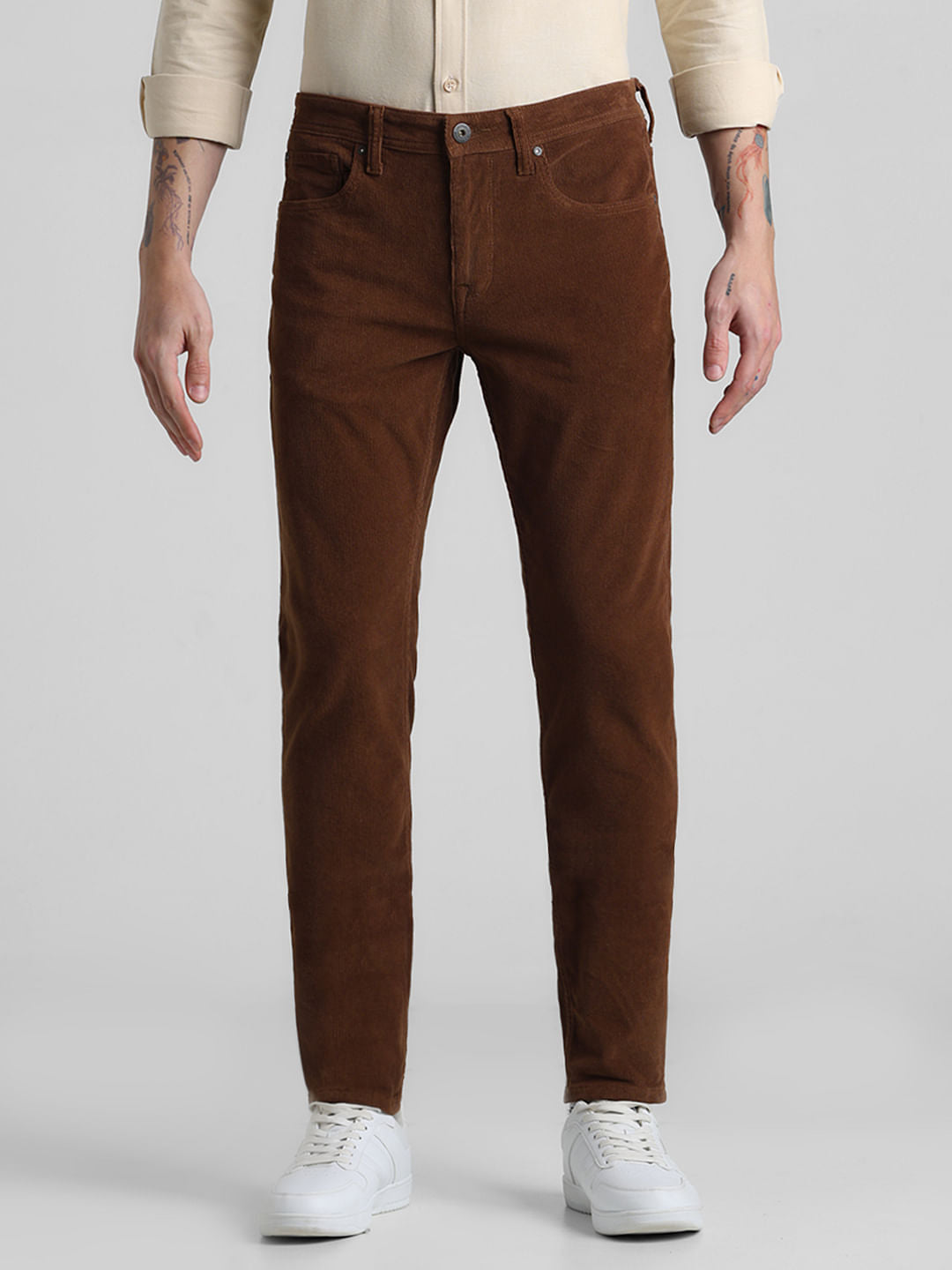 Brown Mid Rise Corduroy Pants