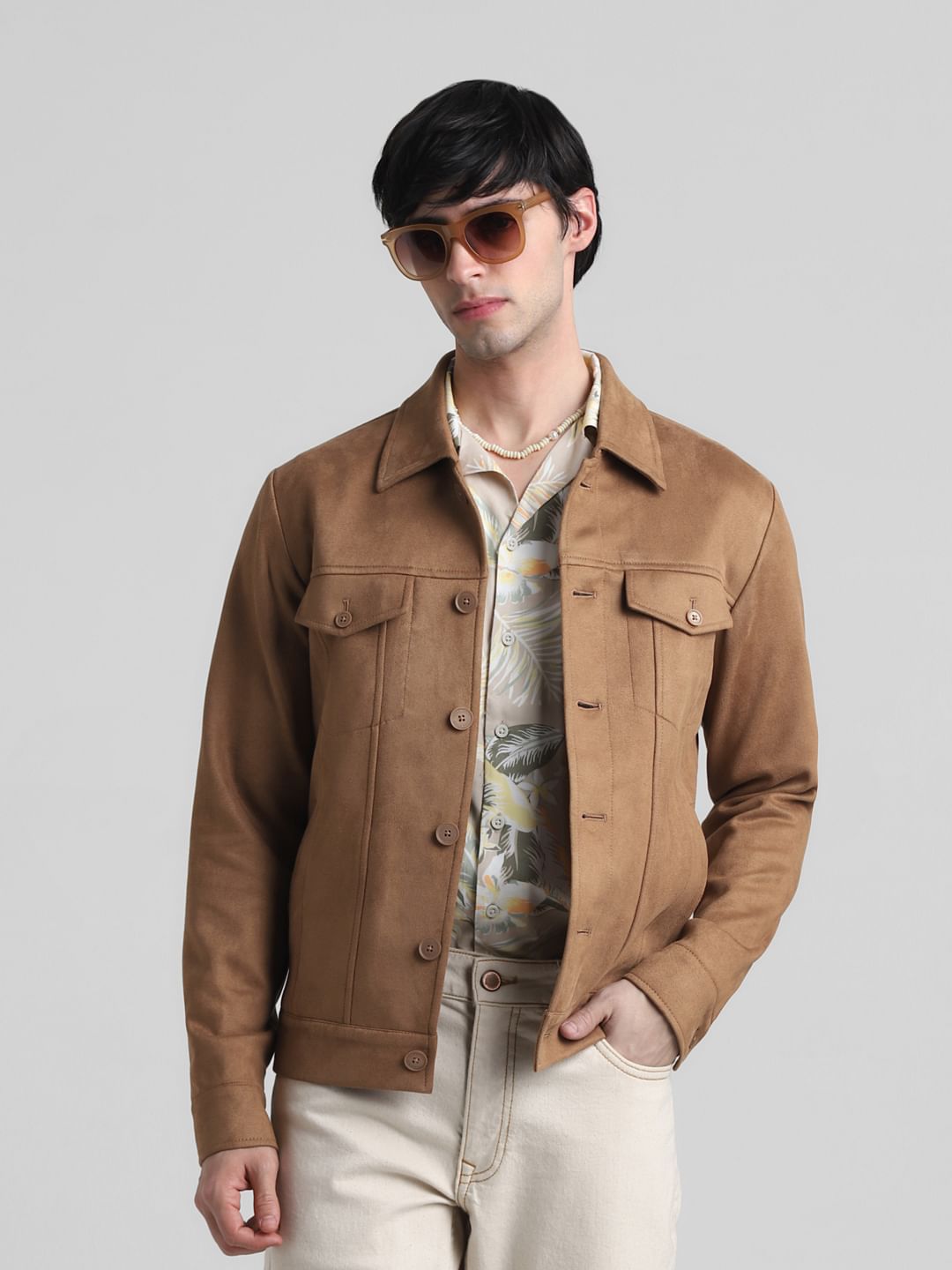 Brown Regular Fit Suede Jacket - S