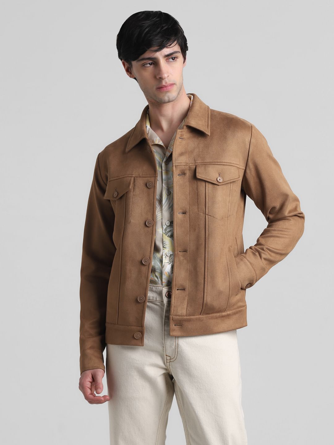 Brown Regular Fit Suede Jacket