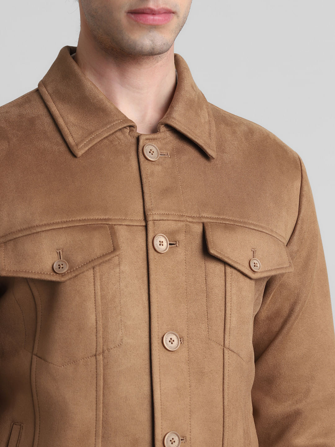 Brown Regular Fit Suede Jacket