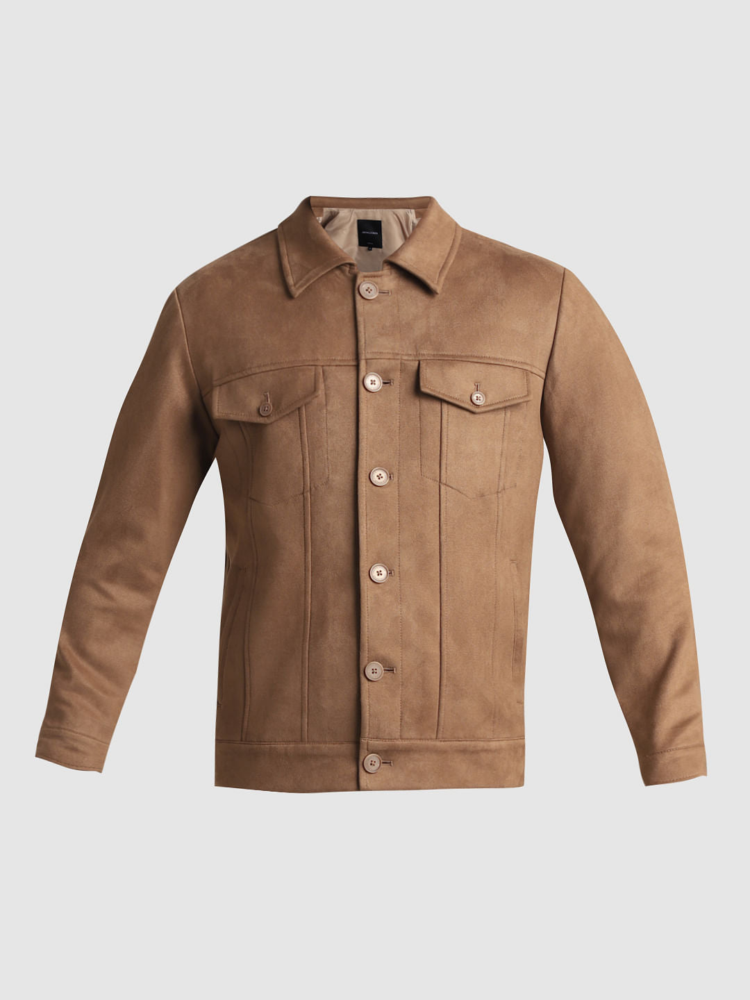 Brown Regular Fit Suede Jacket