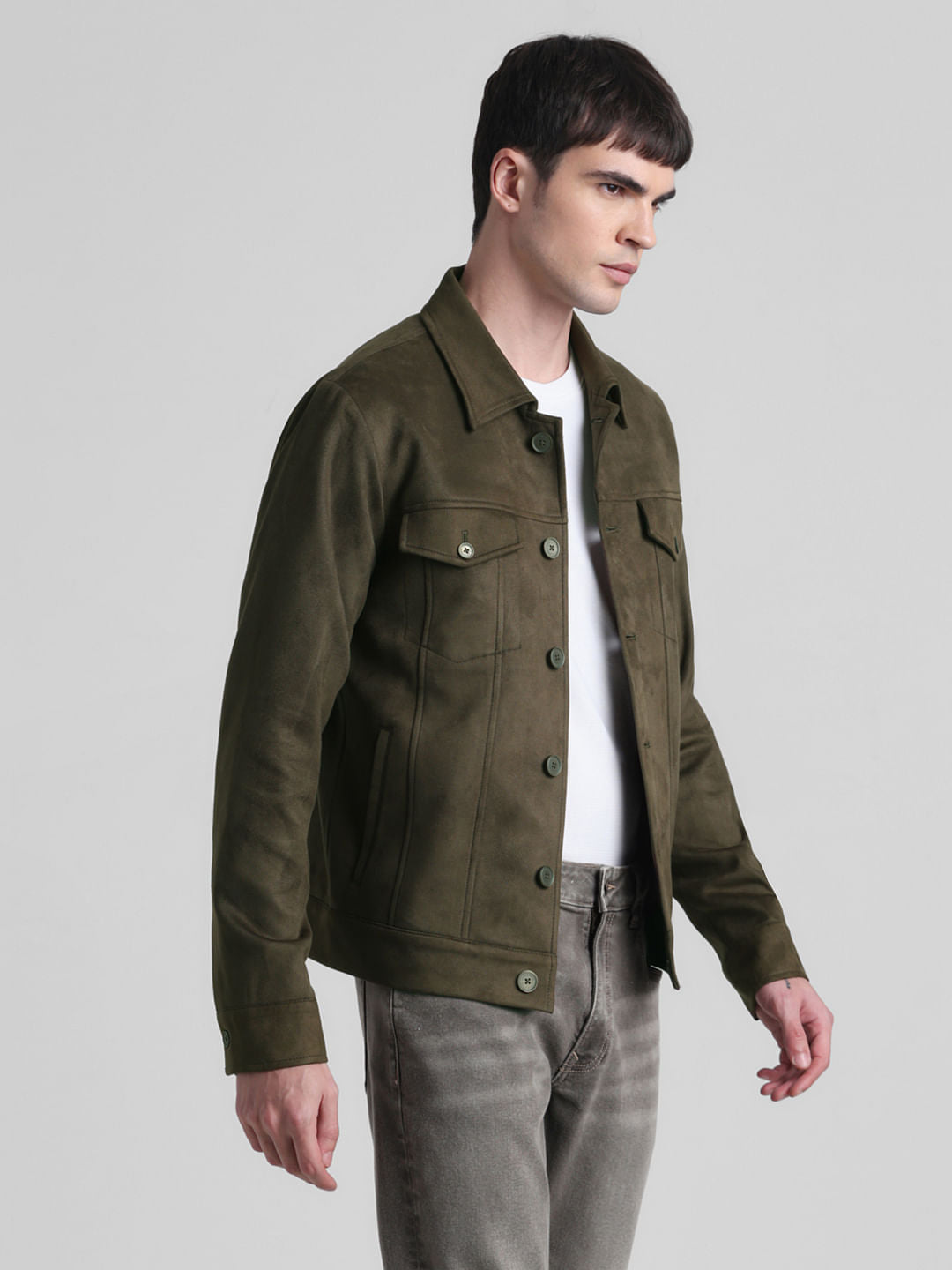 Olive Regular Fit Suede Jacket