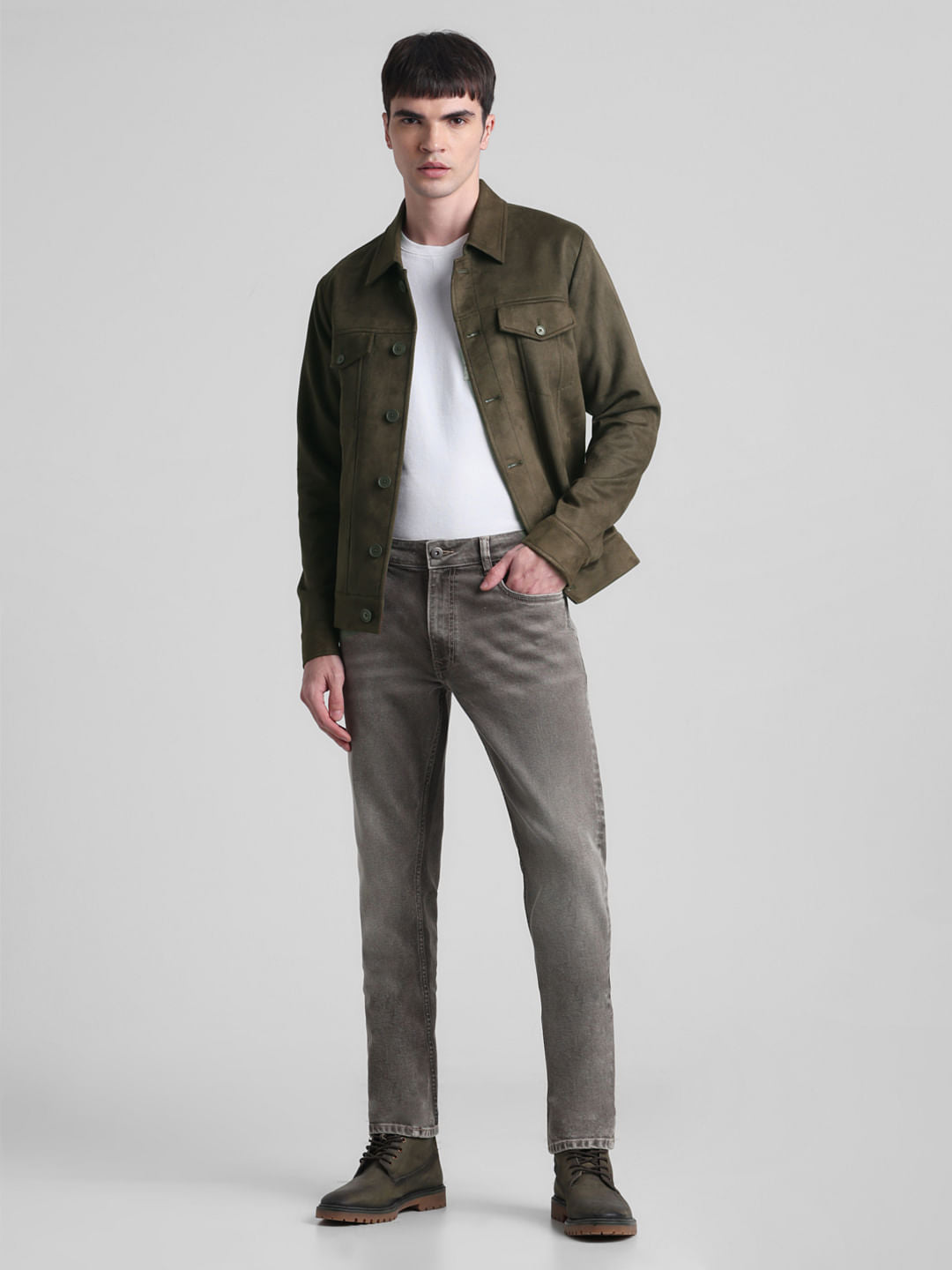 Olive Regular Fit Suede Jacket