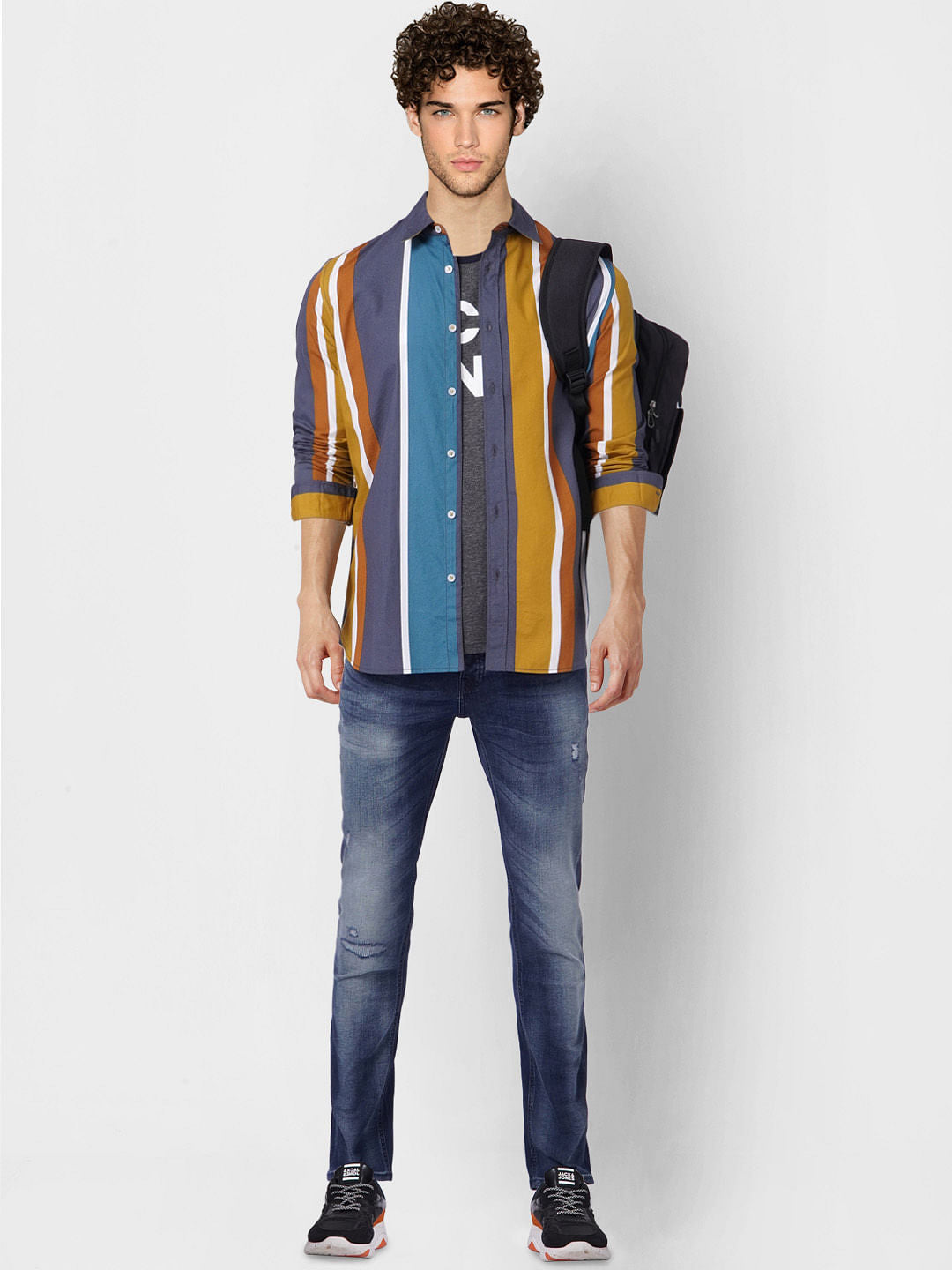 Multi-coloured Striped Full Sleeves Shirt