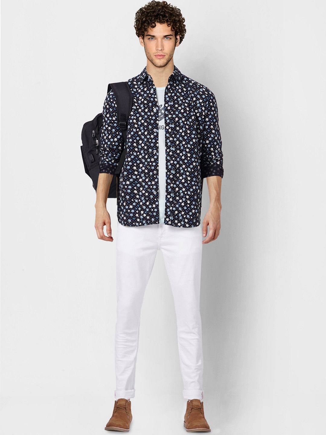 Black Floral Full Sleeves Shirt - S