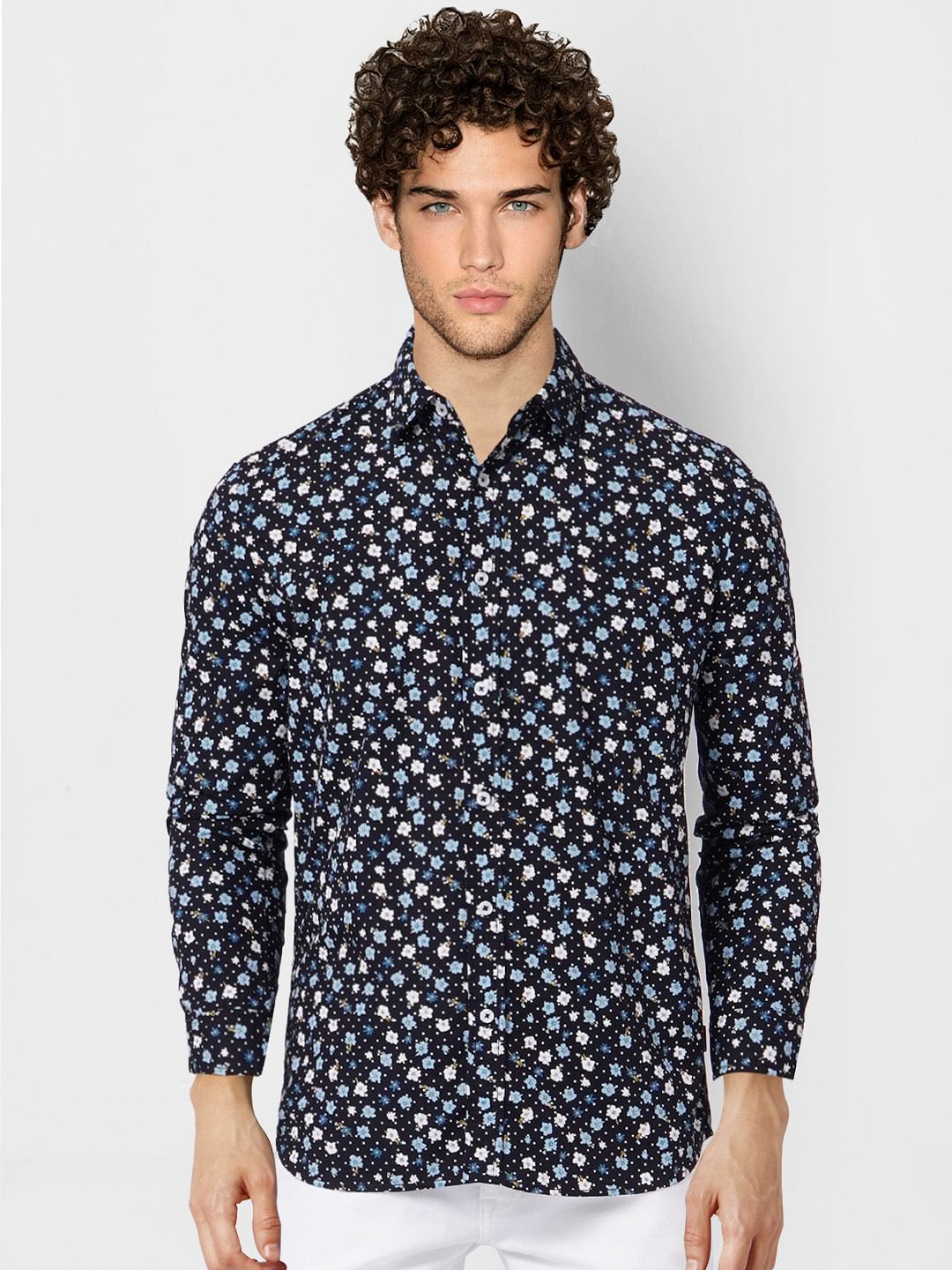 Black Floral Full Sleeves Shirt