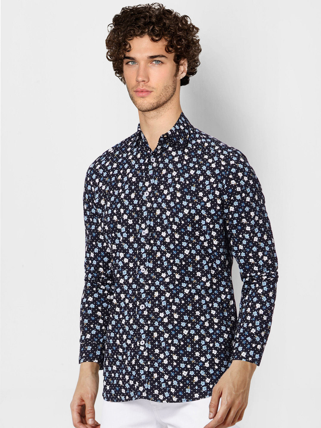 Black Floral Full Sleeves Shirt