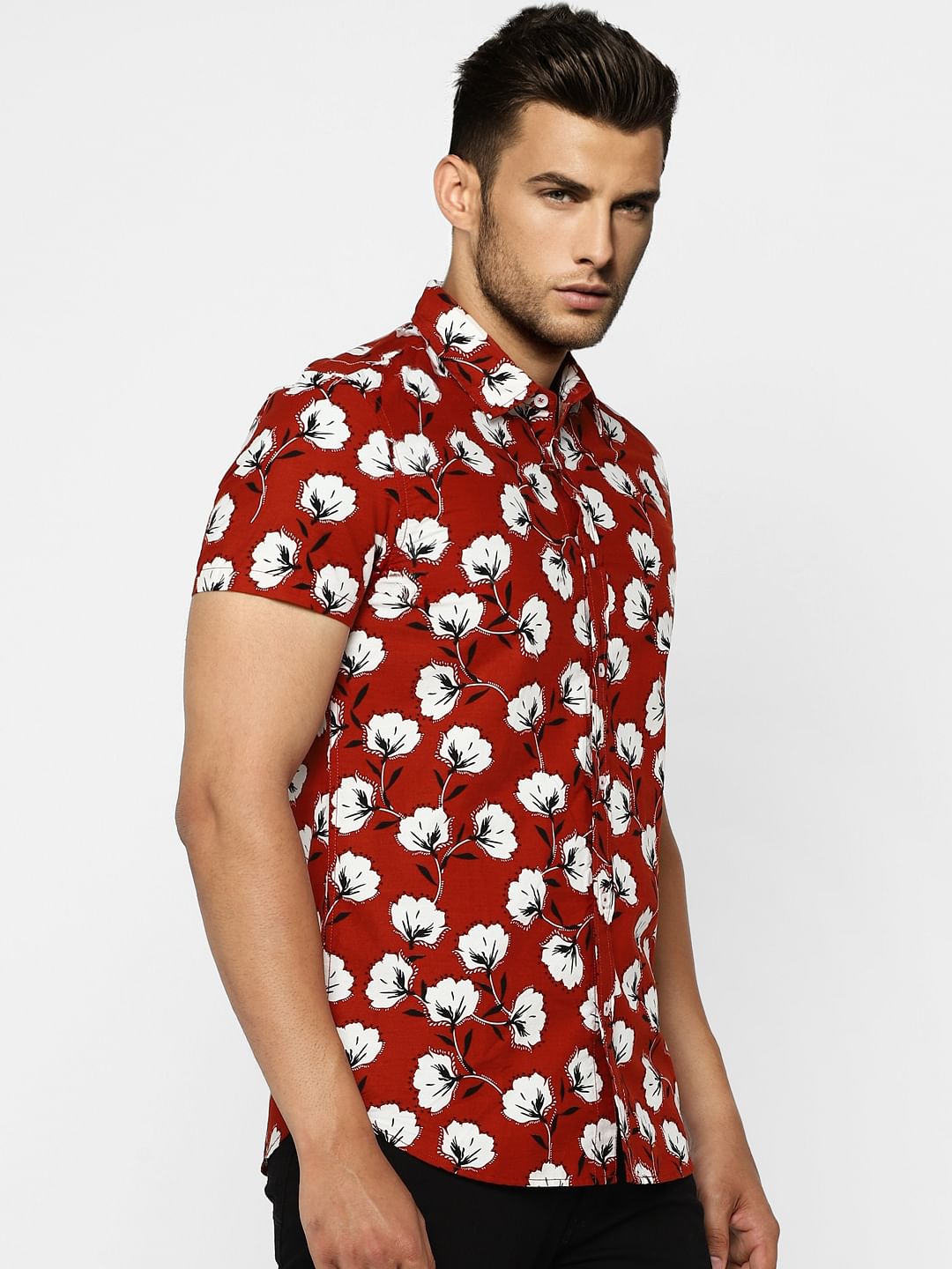 Red Floral Half Sleeves Shirt