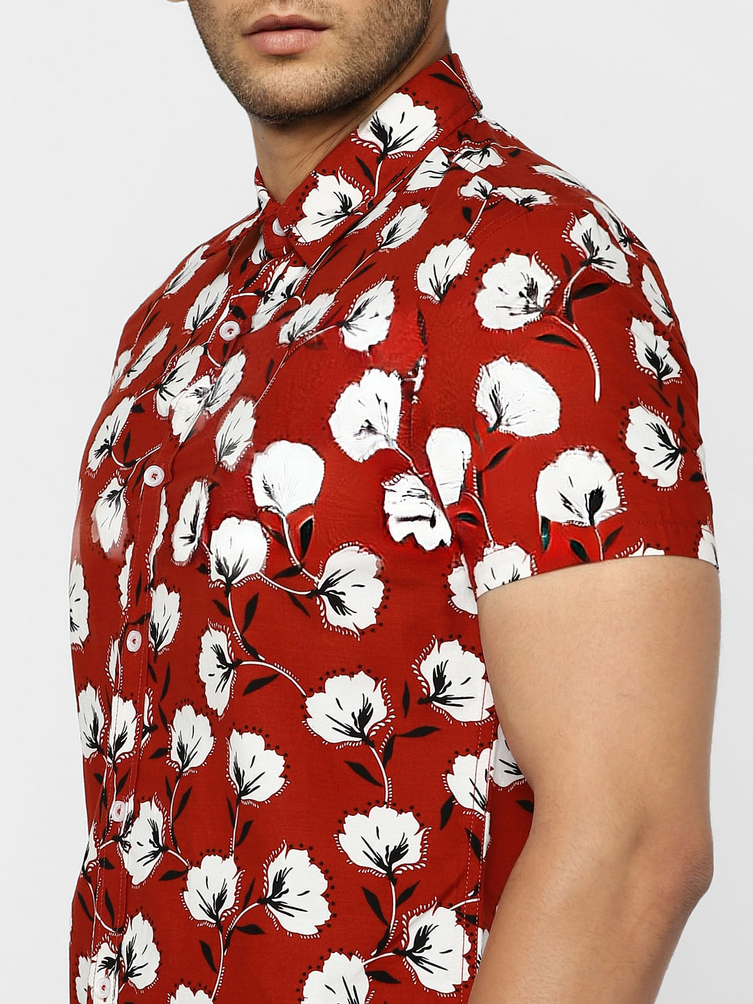Red Floral Half Sleeves Shirt