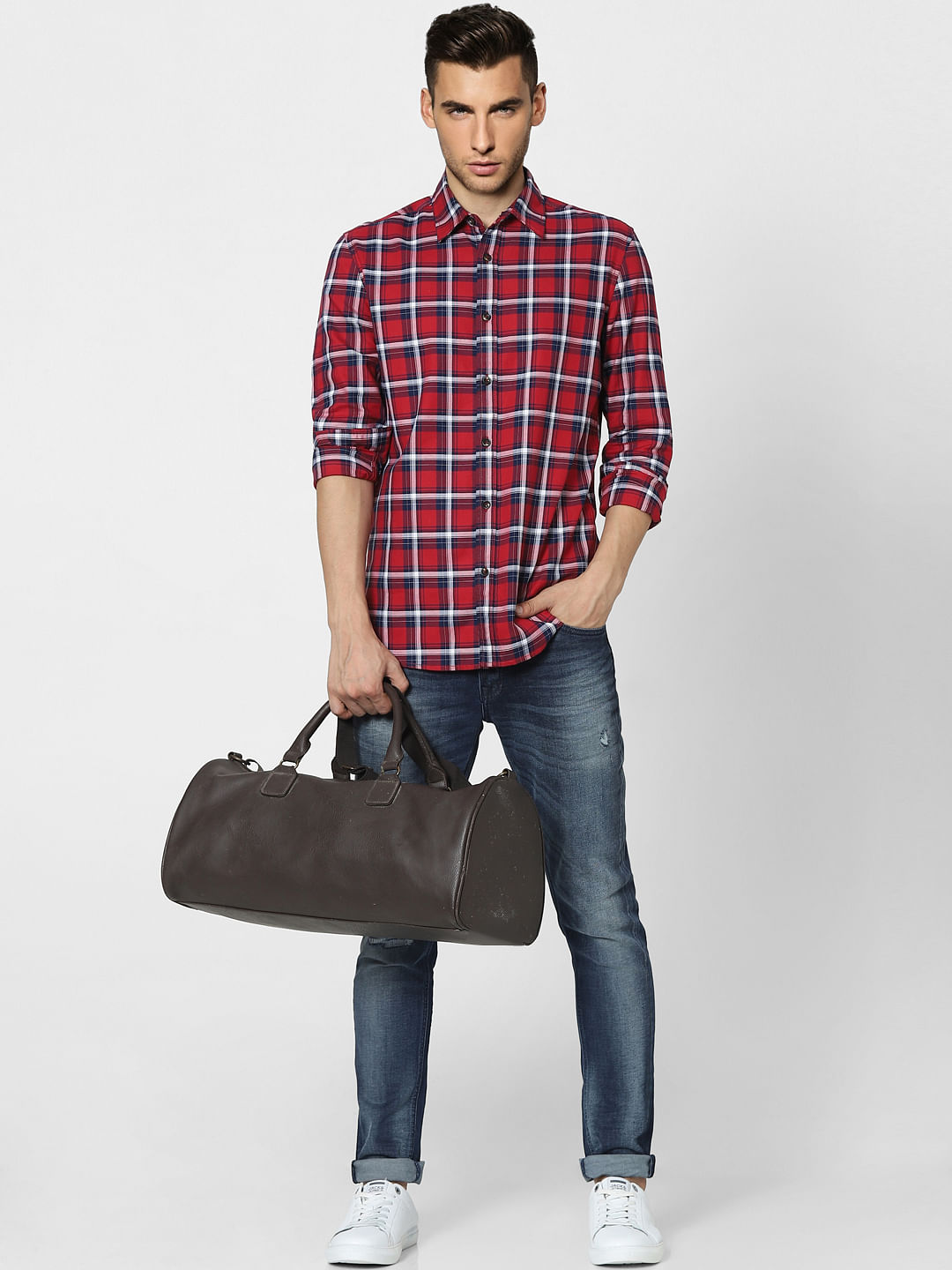 Red Check Full Sleeves Shirt - S
