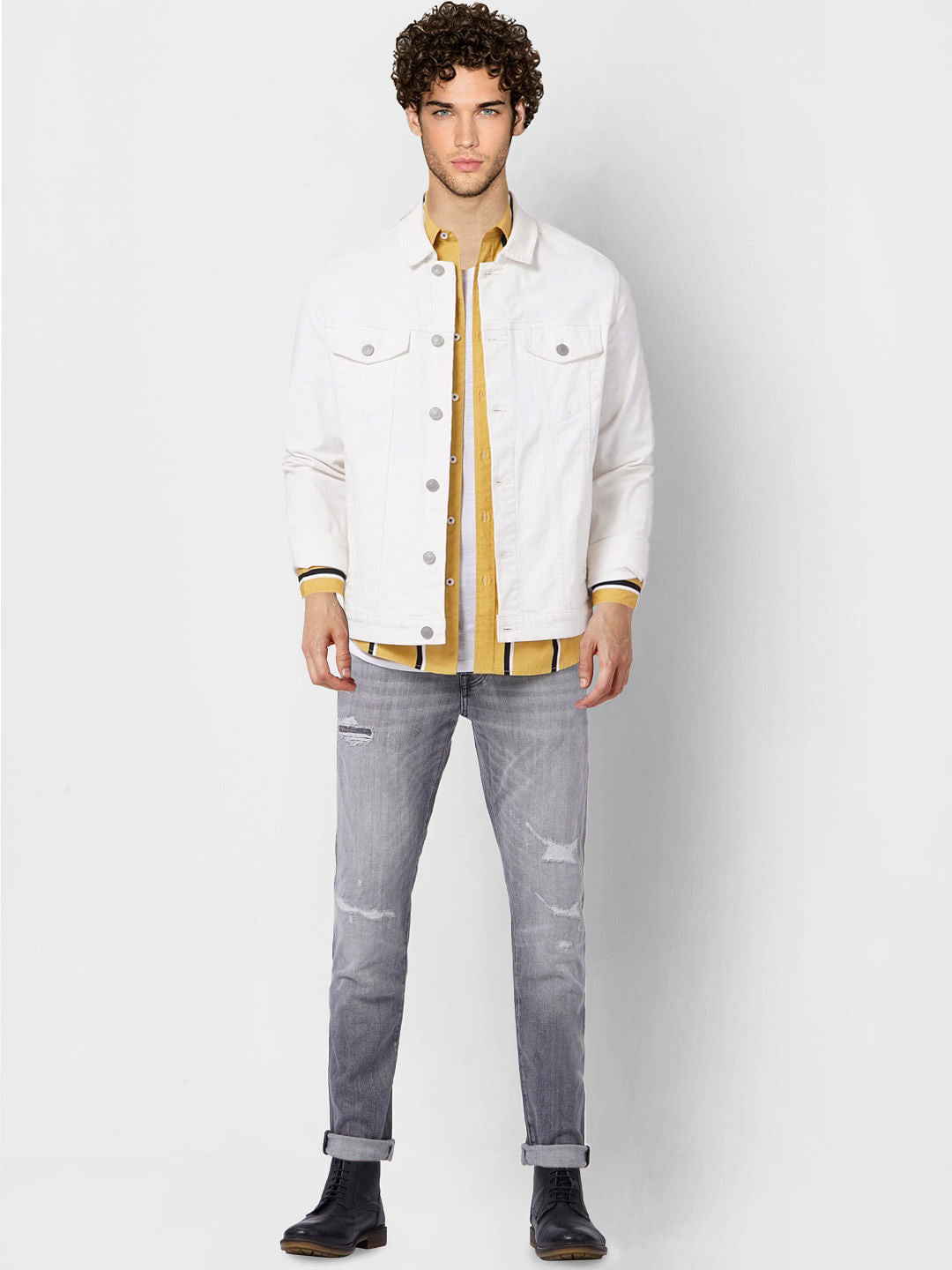Yellow Striped Full Sleeves Shirt