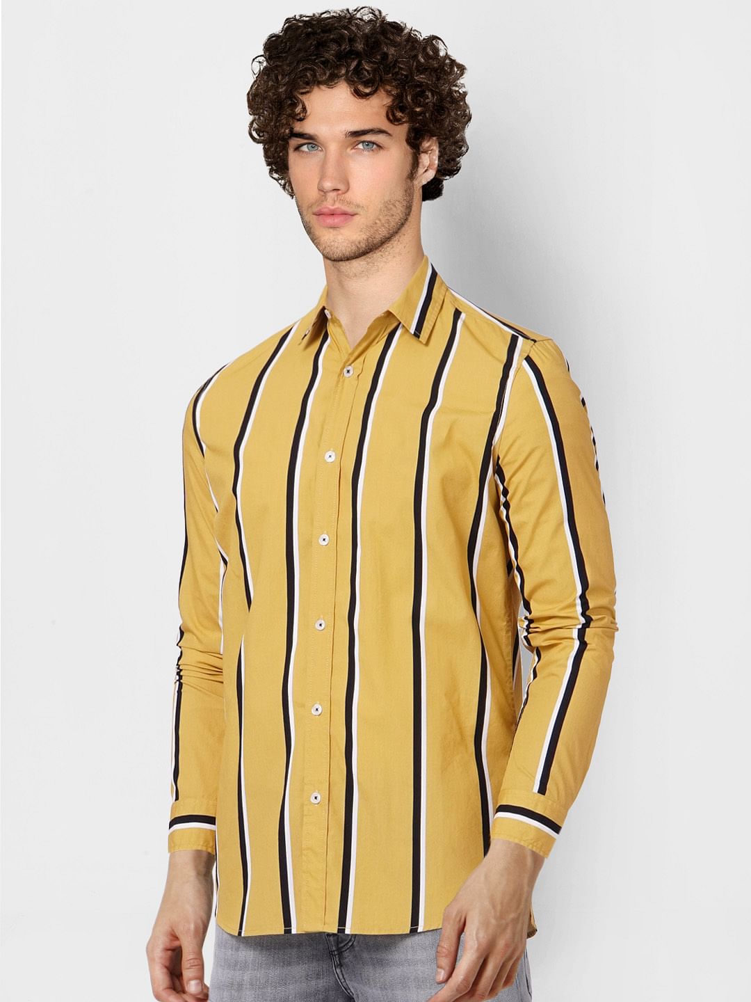 Yellow Striped Full Sleeves Shirt